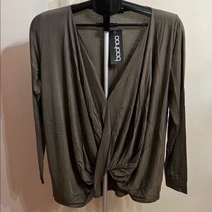 NWT Boohoo Khaki Draped Long Sleeve Top